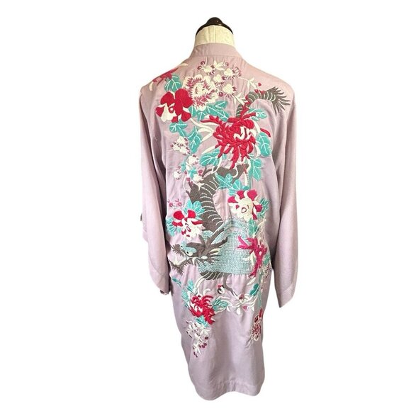 Asos Women's Full Back Embroidered Open Front Kimono Size US 8 Purple Artsy - Picture 1 of 11